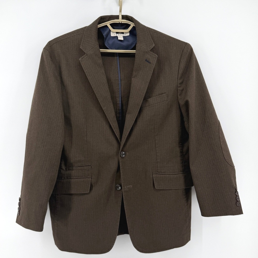 Joseph Abboud Mens L Brown Herringbone Unlined Blazer Sport Coat Elbow Patches